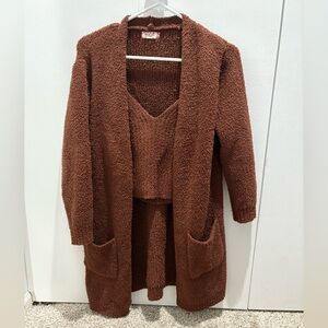 Altar'd State Maroon Fuzzy Cropped Sweater Set